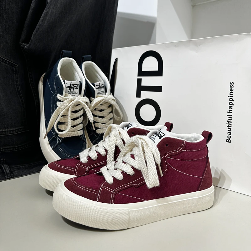 2025新款爆款休闲鞋男学生增高厚底板鞋男款高帮帆布鞋百搭潮鞋子