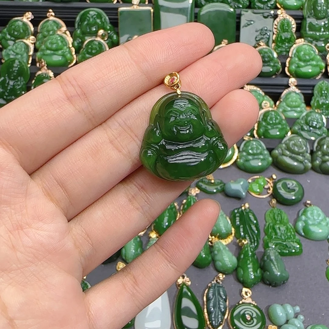 和田玉（碧玉）18K金镶嵌颈饰