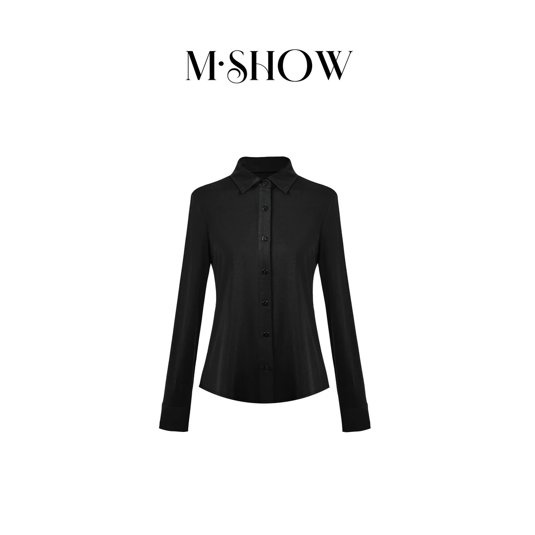 【针织桑蚕丝】100%桑蚕丝150克重纯色女士长袖真丝衬衫3896C