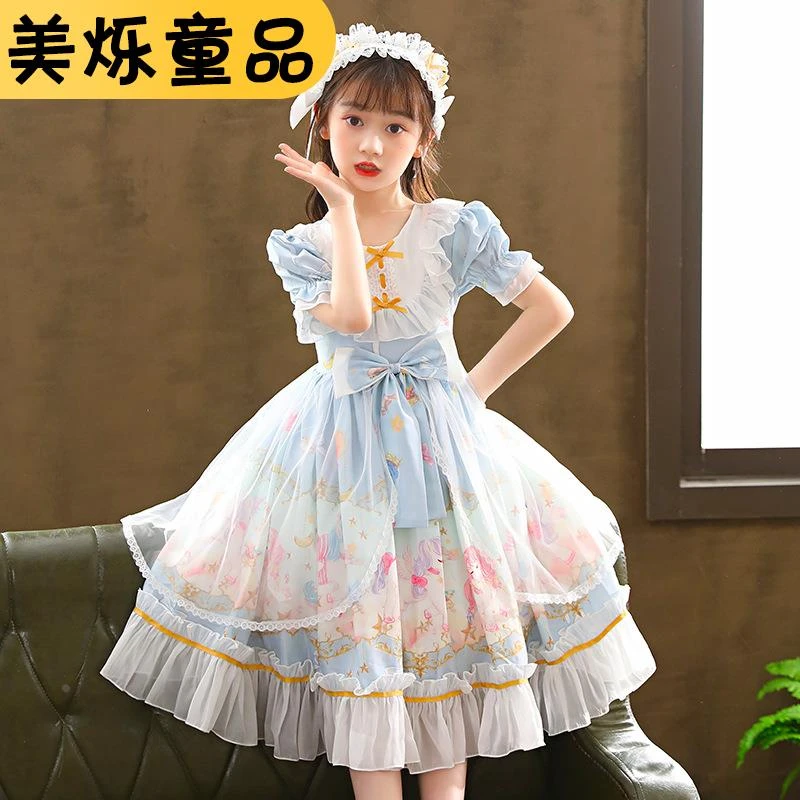美烁童品洛丽塔公主裙女童夏装短袖2025新款小女孩连衣裙萝莉塔裙