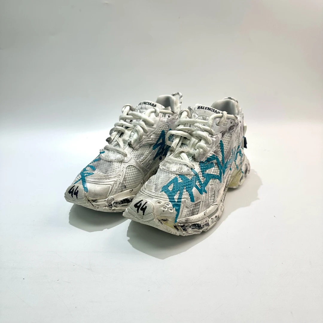 99新 Balenciaga/巴黎世家 44码 白涂鸦Runner1.0老爹鞋 SY0902