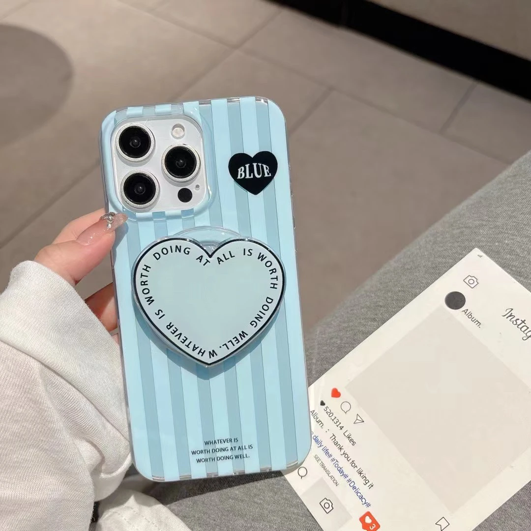 华为mate70手机壳苹果15promax创意ins条纹英文爱心磁吸支架13/16