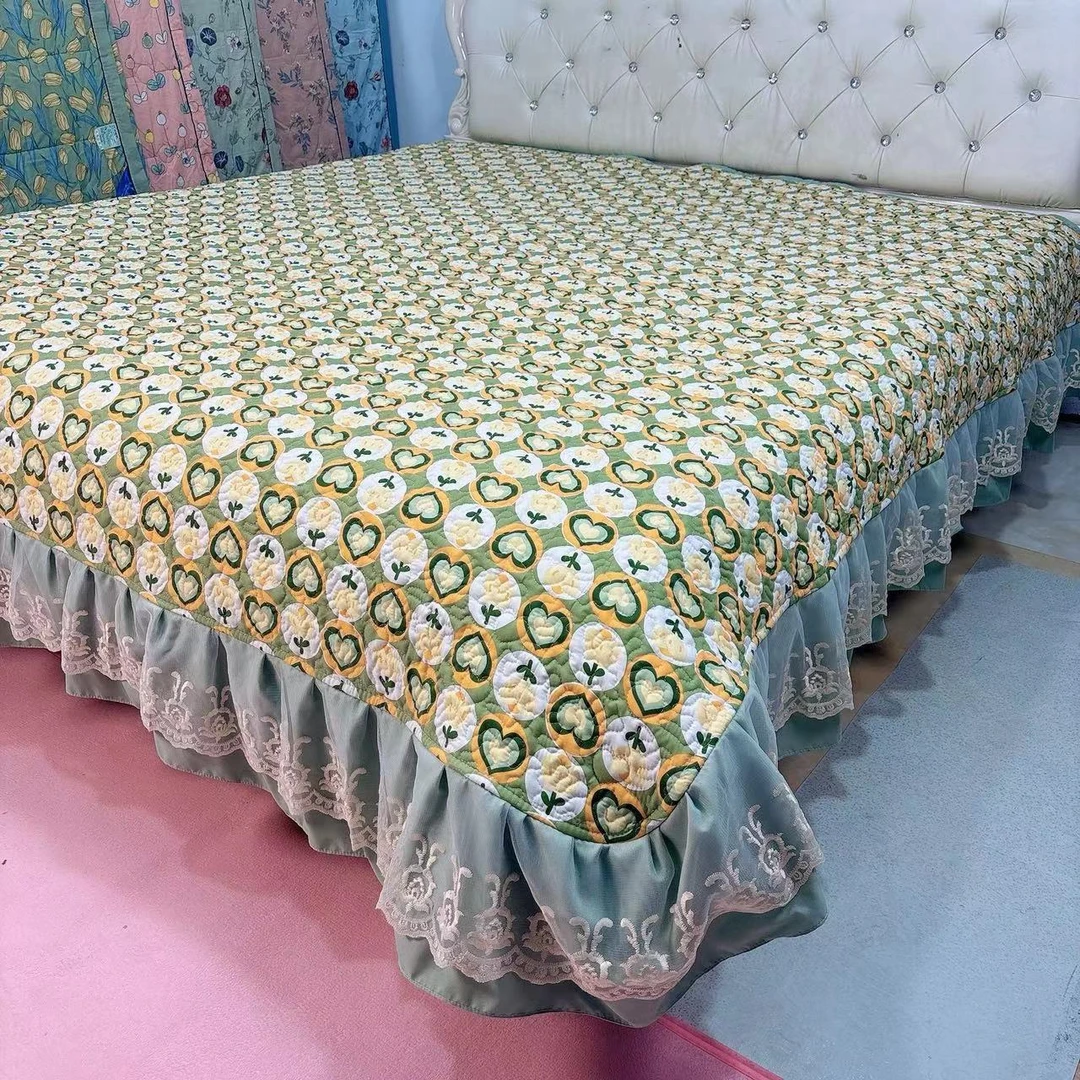 夹棉公主风大床裙四季通用单件加厚大花边韩版三件套床盖