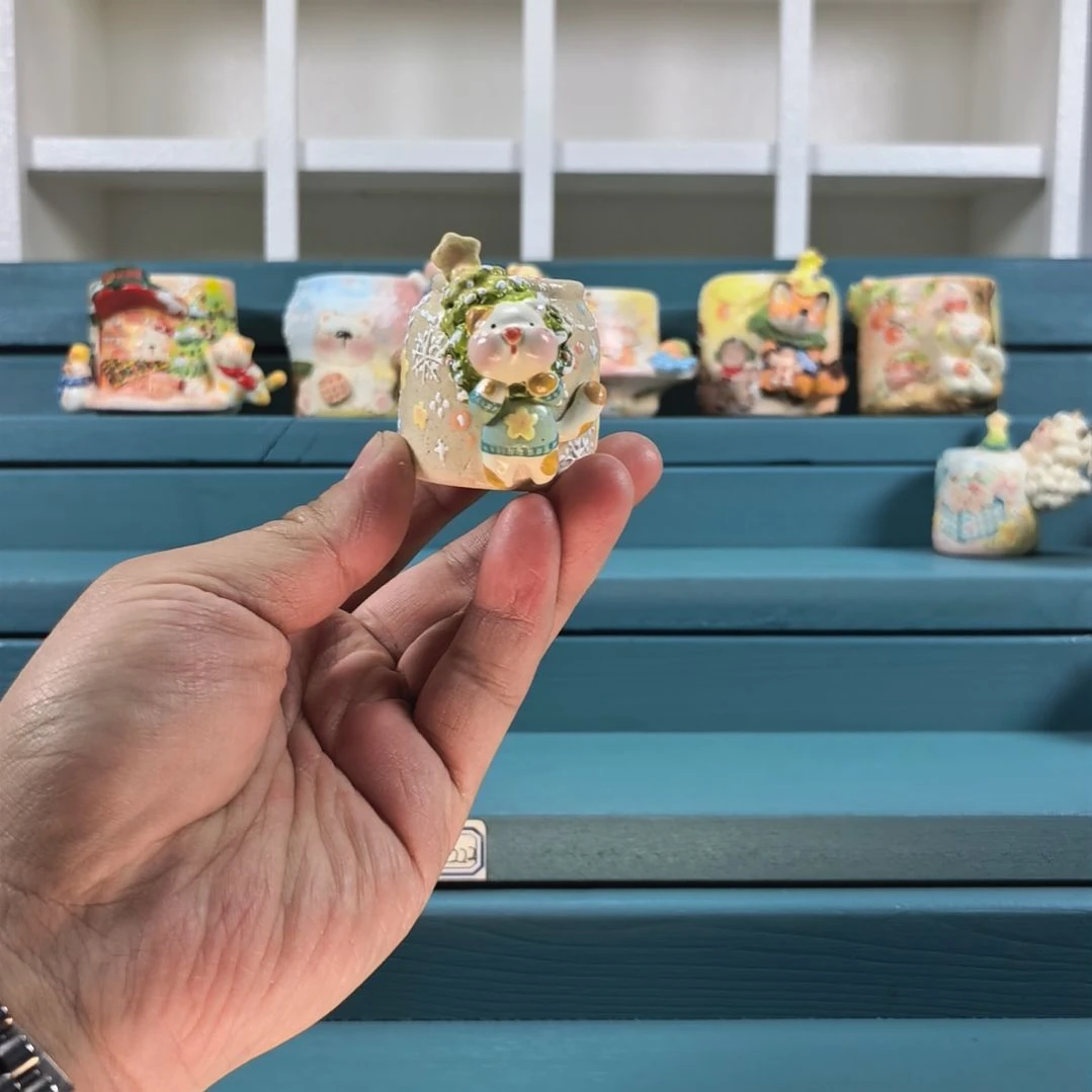 小猫咪 圣诞树 手绘多肉花盆