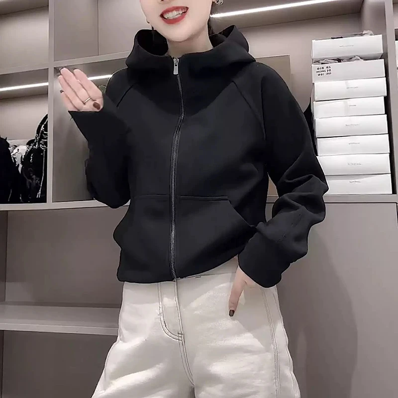 小香风2025秋冬新款欧货黑色拉链连帽卫衣开衫百搭长袖时尚上衣