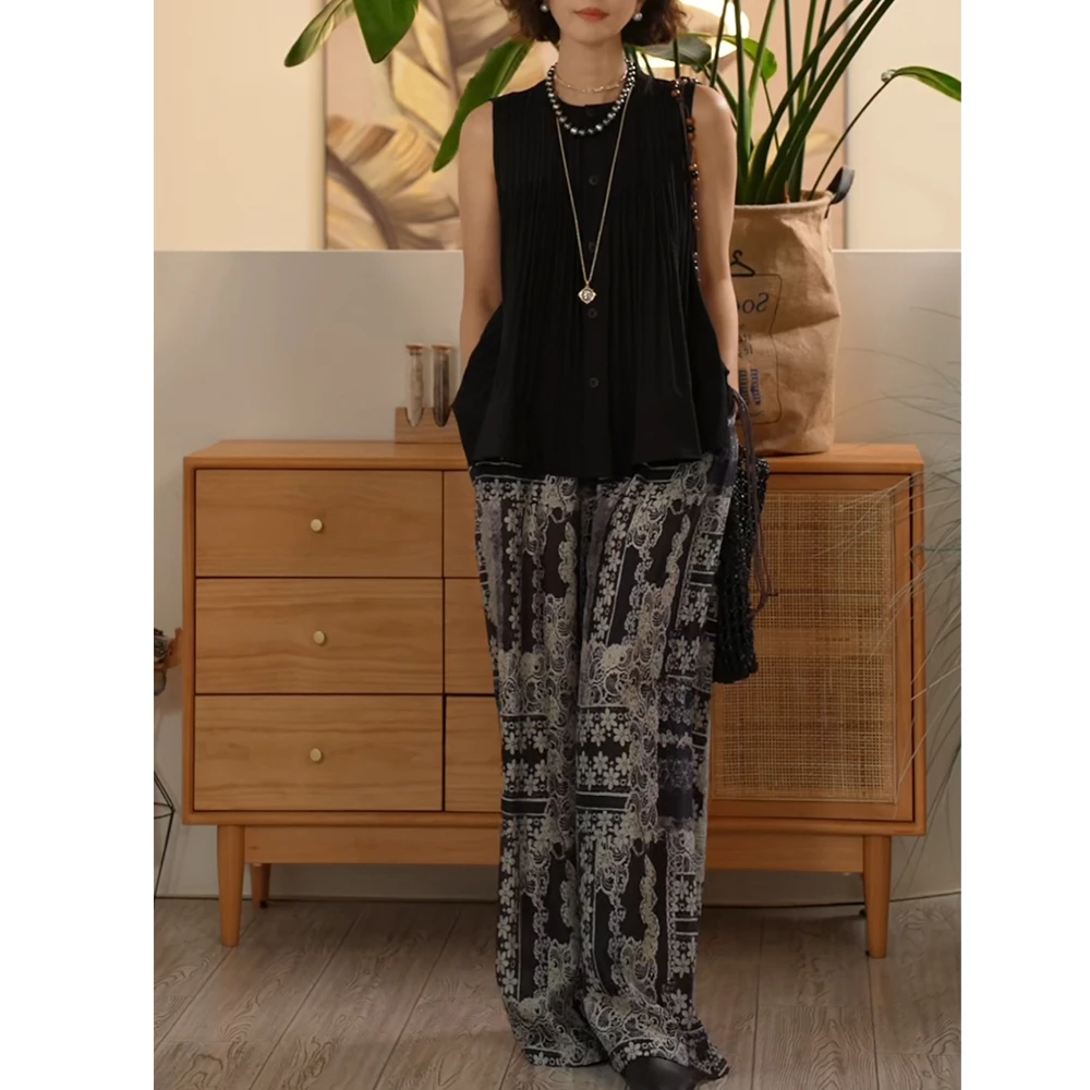 X【叭哒不惑】热浪 微弹力夏季松紧直筒裤印花休闲裤百搭长裤