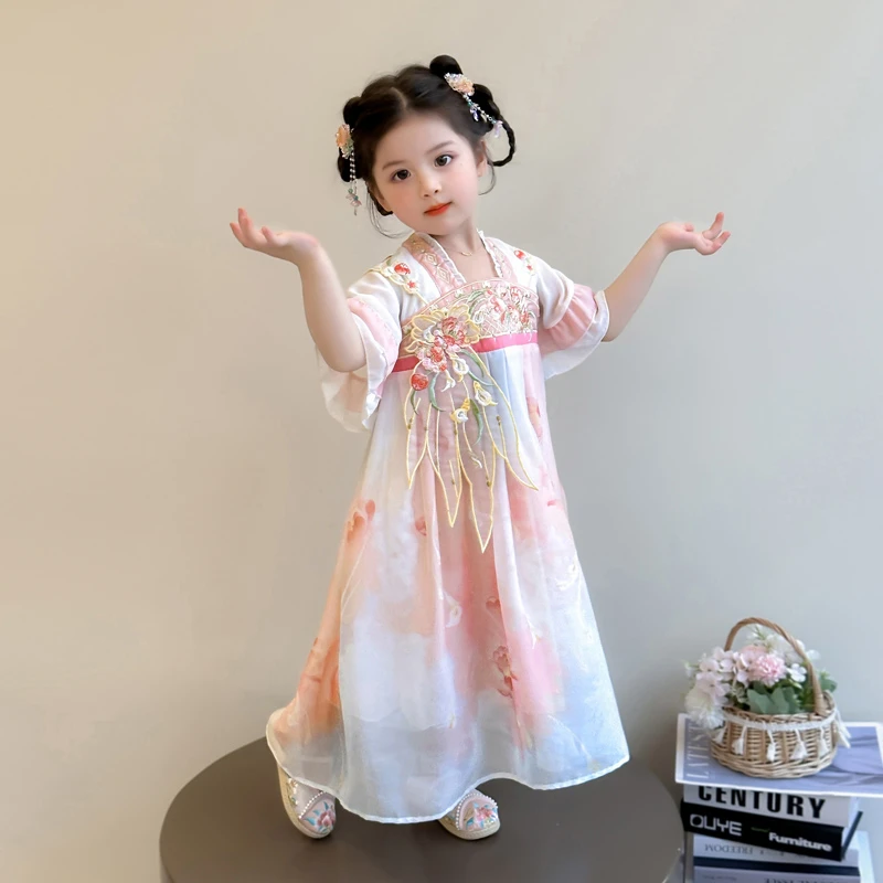 女童连衣裙夏装2025新款儿童古风超仙汉服裙子唐装襦裙夏季国风裙