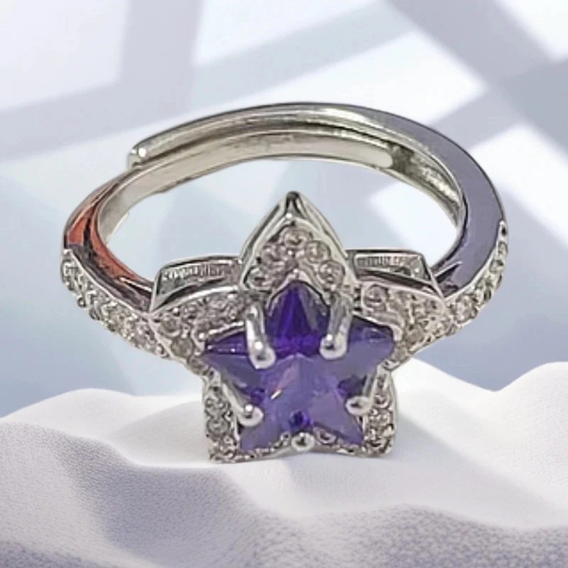 A052紫色五角星戒指百搭款