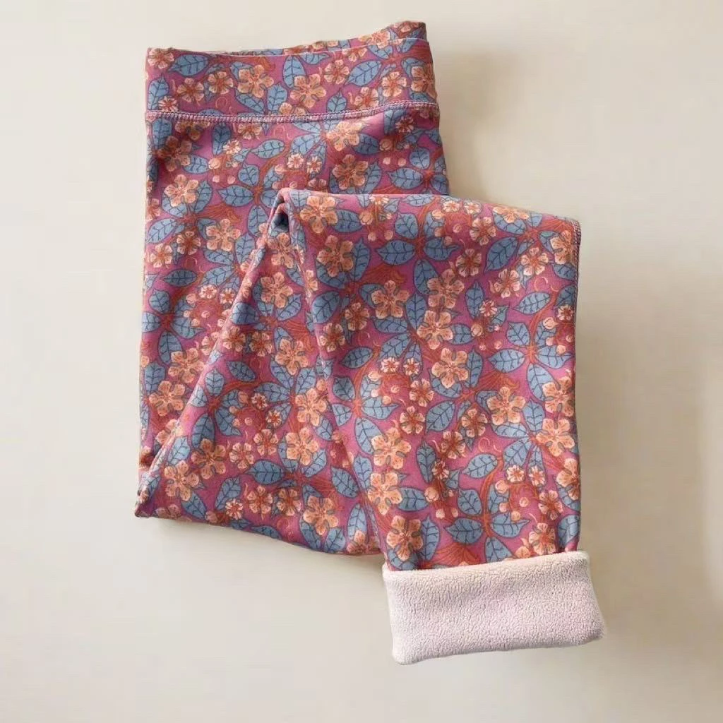 女士秋冬高腰深裆加绒加厚碎花保暖裤抗寒舒适