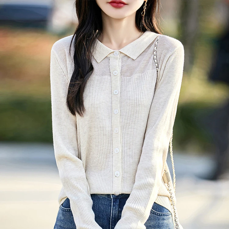 重磅爆款2025新款春秋娃娃领显瘦针织开衫外套外穿羊毛女装毛衣