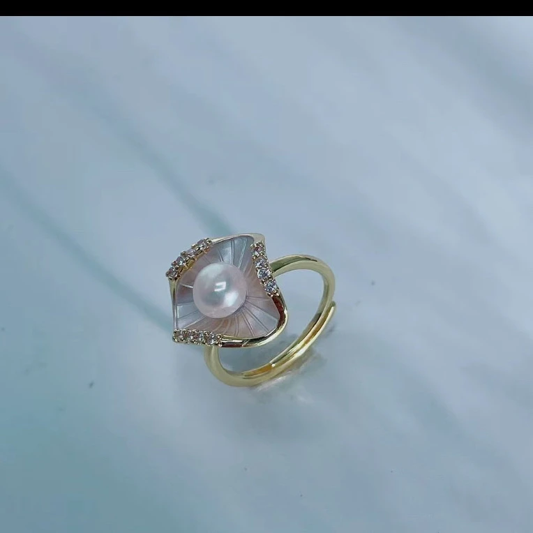 天然淡水珍珠306#荷包蛋白珠开口戒指白搭