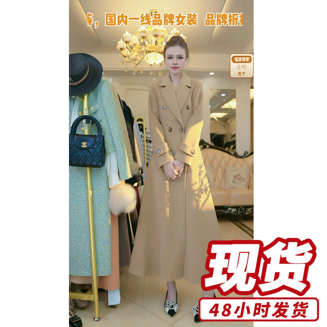 法式复古英伦呢子大衣秋冬长款设计师潮女装气质收腰显瘦外套5008