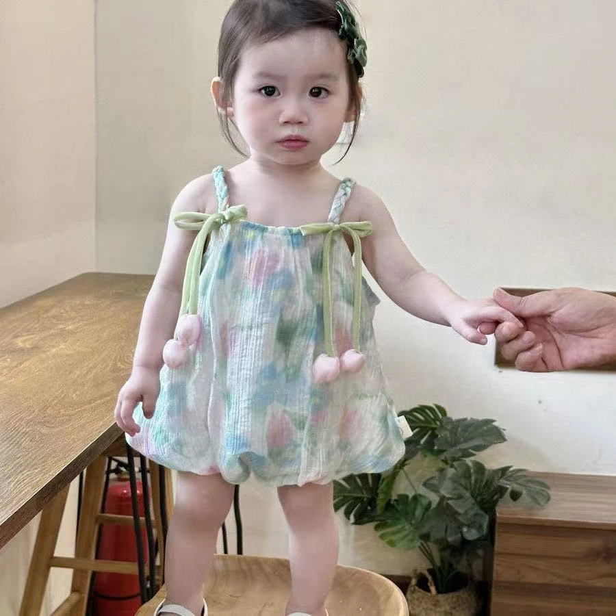 婴儿衣服夏装吊带哈衣洋气宝宝可爱夏季婴幼儿薄款包屁衣连体衣