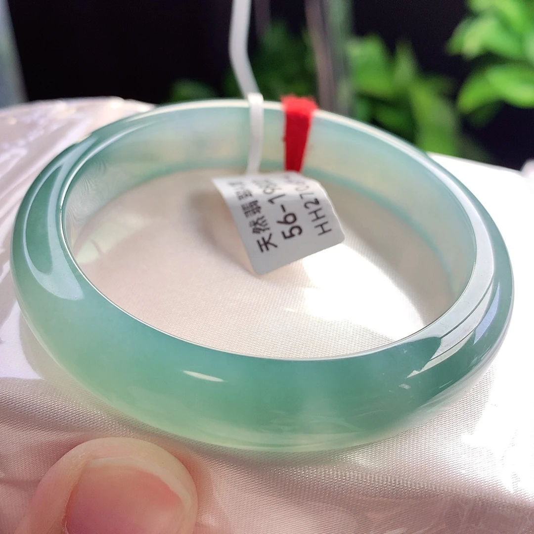 未镶嵌手镯翡翠56-57圈口冰湖绿全条透光冰胶质地2号