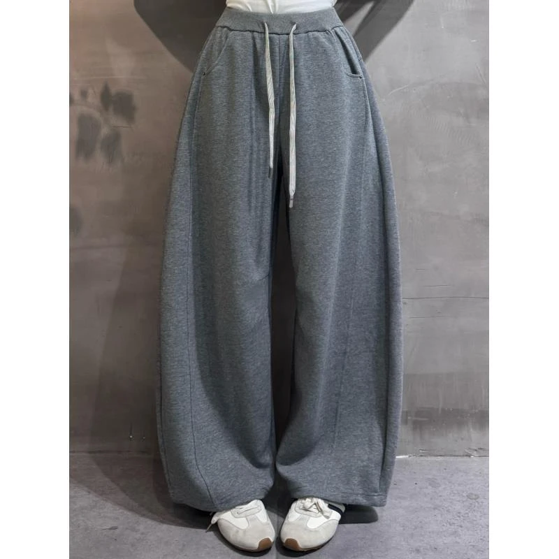 5513#812#秋季新款松紧高腰宽松显瘦阔腿弯刀裤束脚休闲长裤卫裤