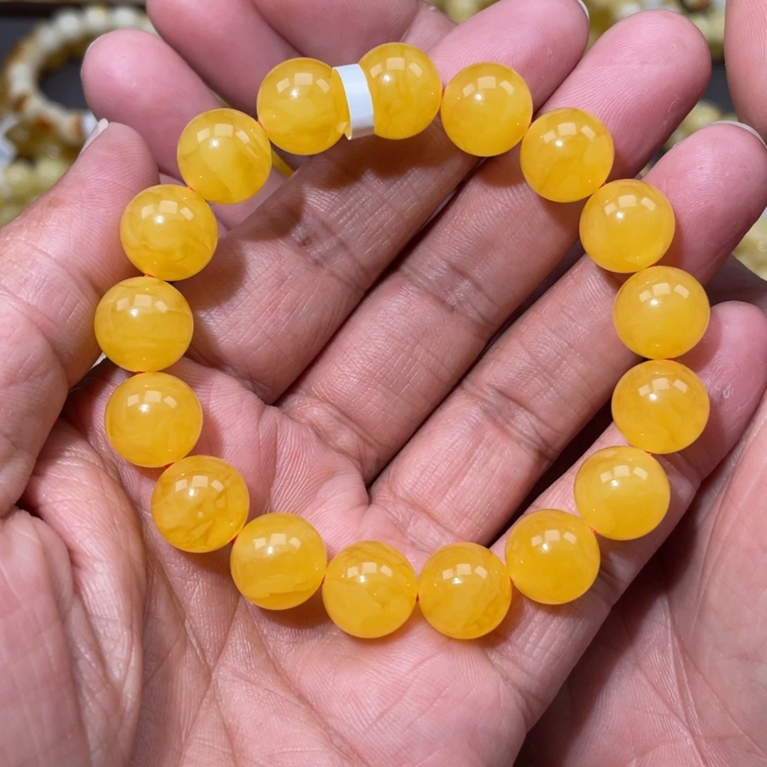 蜜蜡未镶嵌珠宝奇石12mm焦皮同料圆珠手串17.18