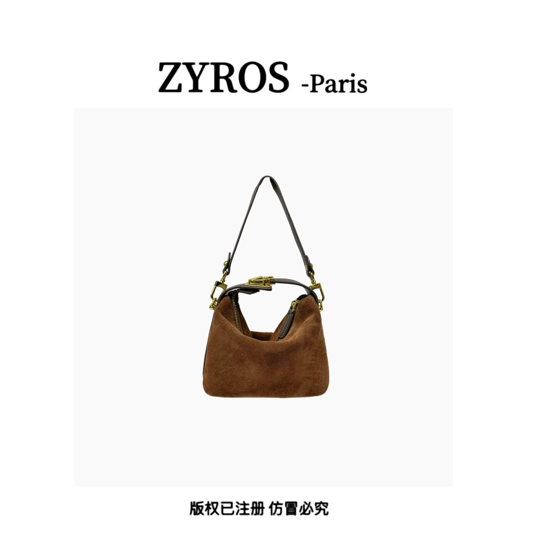ZYROS/秋冬新款咖啡色高档精致时尚百搭手拎斜挎通勤便当包女Z433