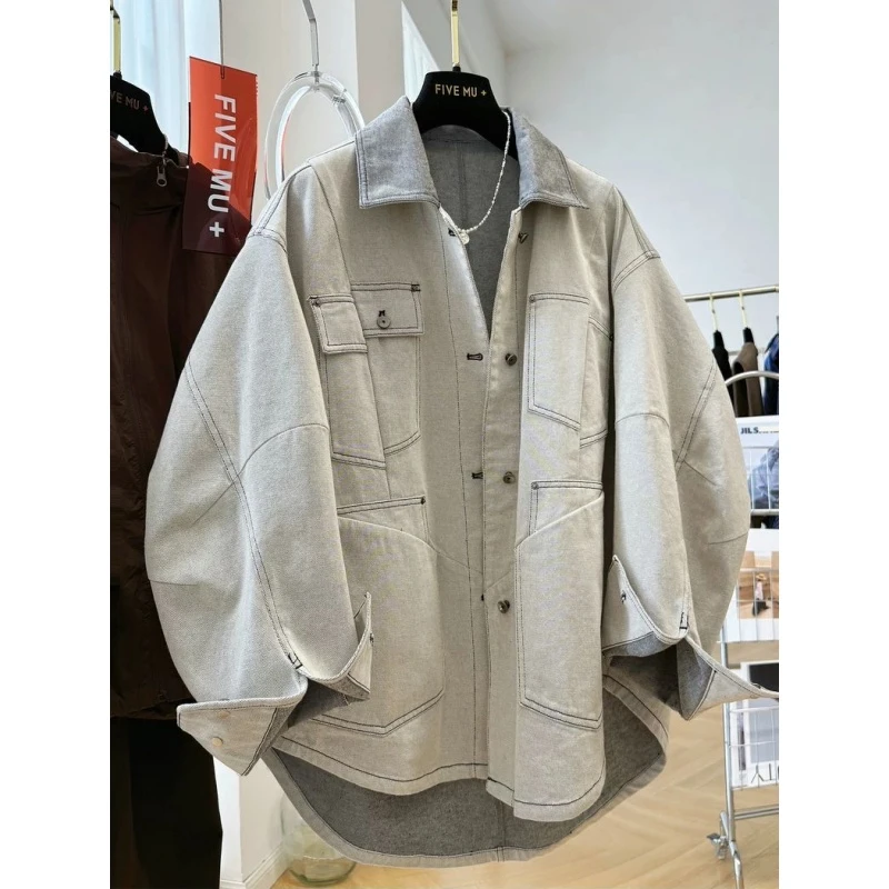 300斤特大码ins港式复古撞色夹克衫秋冬男女宽松痞帅潮流翻领外套