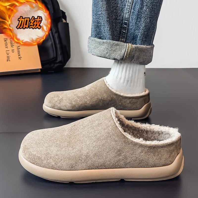 欧洲站男鞋冬季保暖皮毛一体雪地靴男低帮鞋百搭舒适懒人勃肯拖鞋