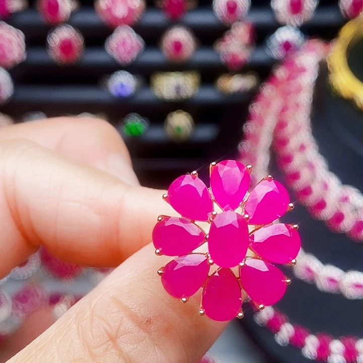 戒指银S925镶嵌红宝石