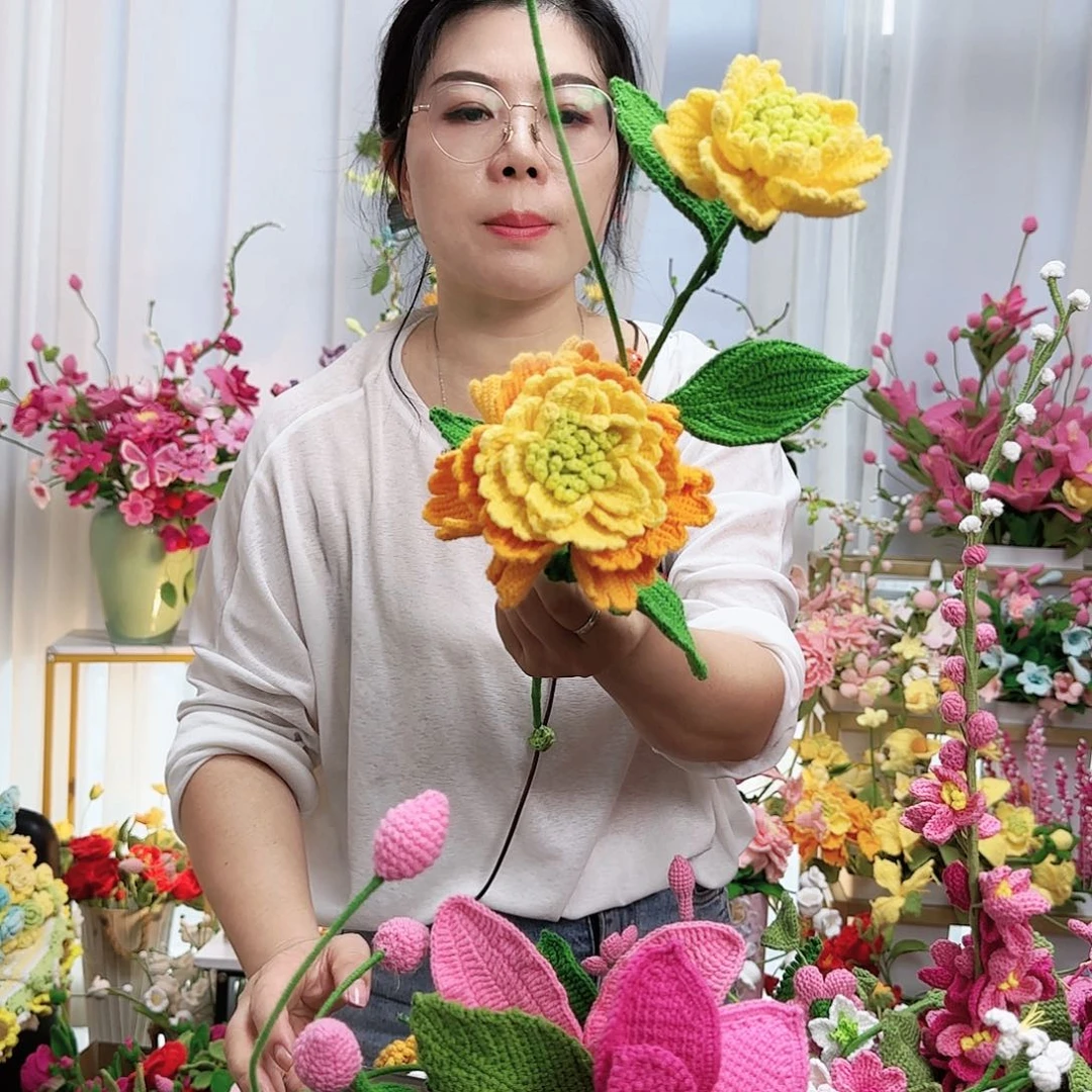 莱赛尔纤维棉手工钩织牡丹花