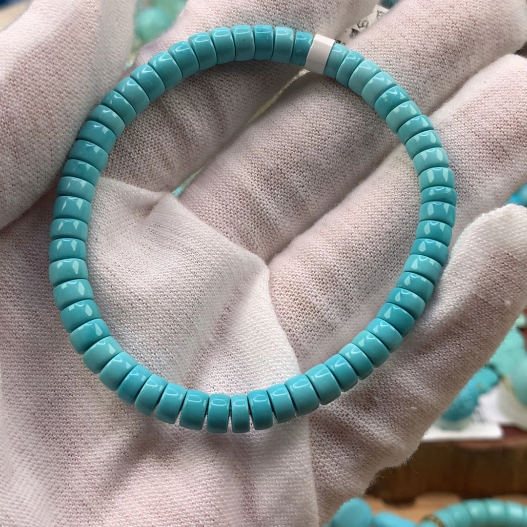 绿松石未镶嵌珠宝奇石高瓷蓝精工直切手串5.1mm