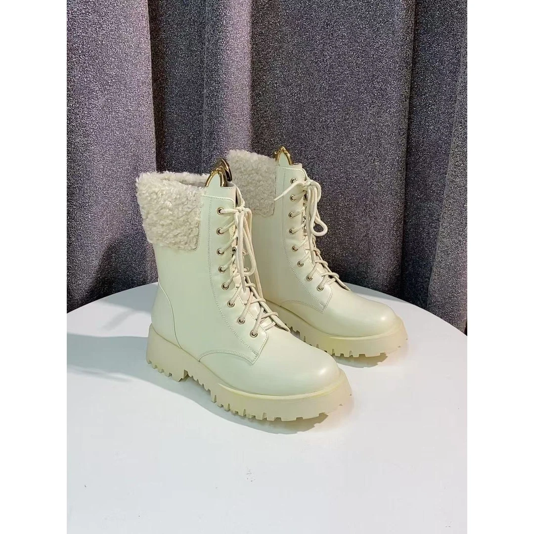 C1976  米色绒里   时尚粗跟圆头真皮短靴 马丁靴