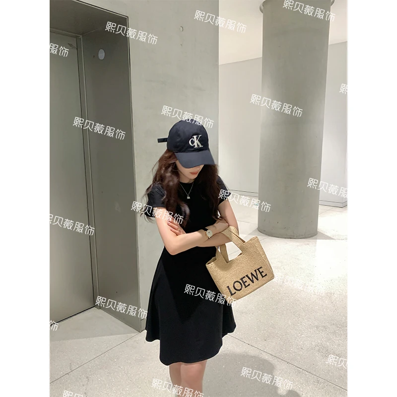 熙贝薇6【小腰精不规则裙】欧货褶皱收腰百搭圆领短袖连衣裙 G7990