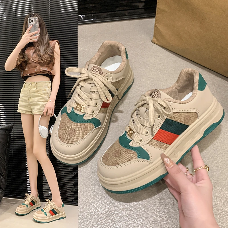 拼色小白鞋女2025年春季新品ins网红时尚百搭厚底增高休闲板鞋潮