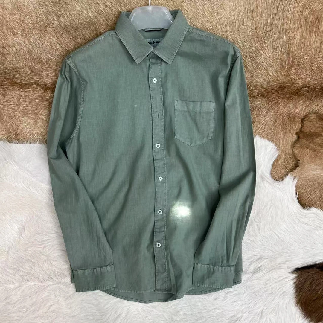 外贸订单 水洗做旧 55%亚麻 男士基础款超棉麻长袖衬衫