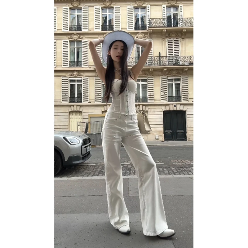 2025夏季新款性感辣妹风修身绑带抹胸上衣女配高腰显瘦休闲长裤