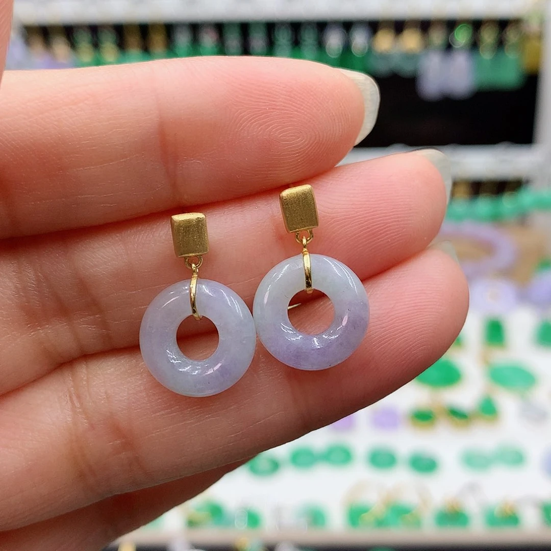 翡翠耳饰18K金镶嵌的