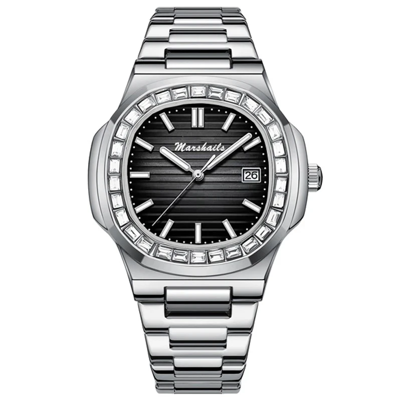 （云仓直发）鹦鹉螺钢带镶钻精致黑面防水夜光百搭时尚轻奢