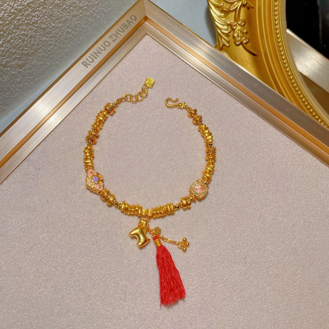 瑞诺黄金马上有钱盘缠手链2025新款足金999小众设计新年礼送女友