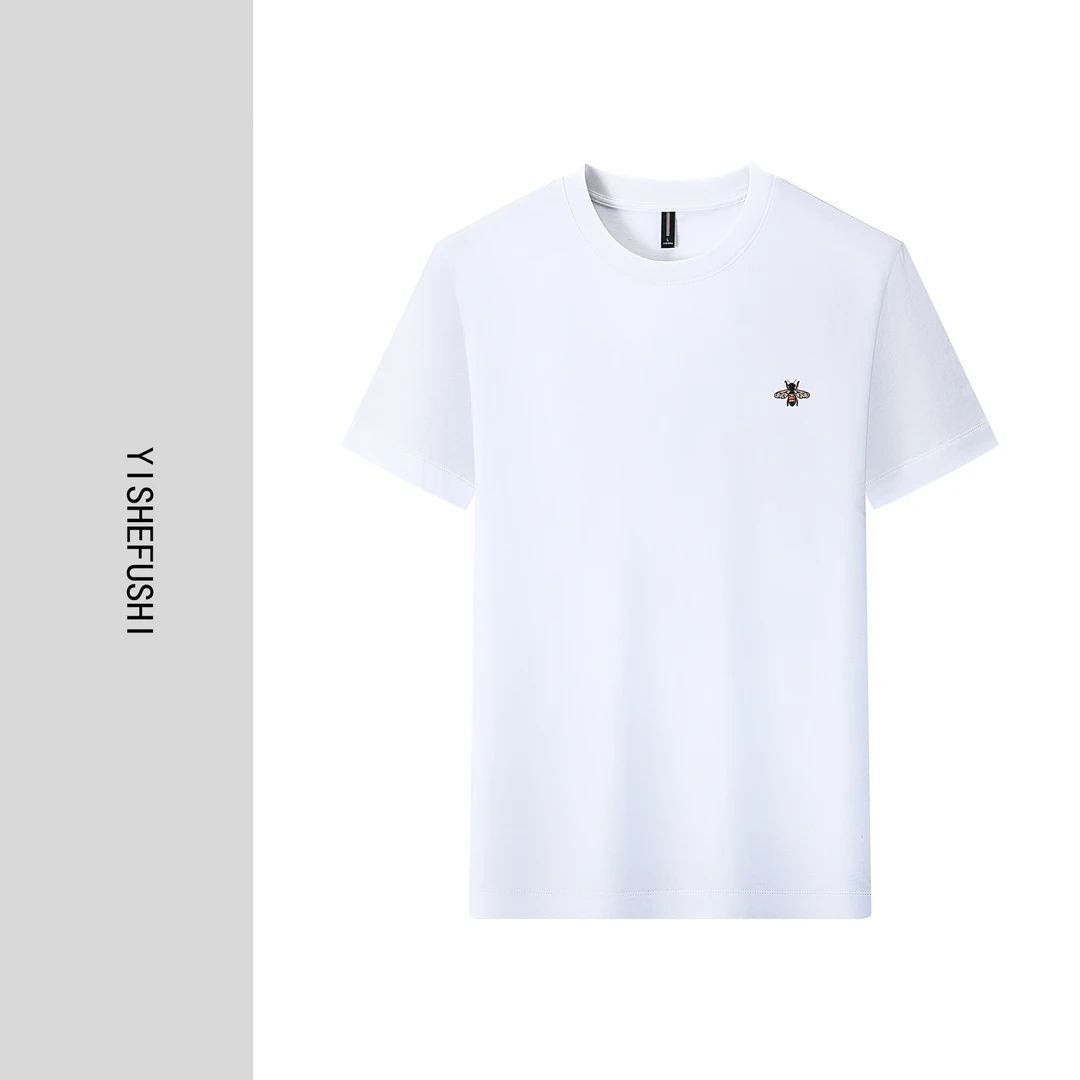 夏款上新 男士纯棉小蜜蜂刺绣圆领透气款T恤6629