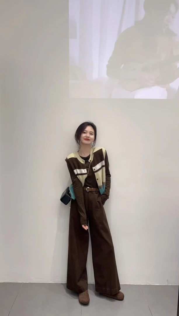 2025秋季新款韩系气质百搭针织马甲背心打底衫高腰阔腿裤三件套装