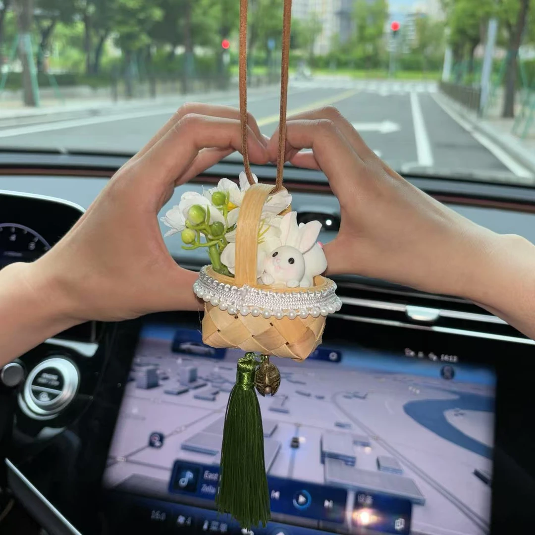 【香蕉】七夕情侣兔兔礼品竹编成品风铃创意车挂件君莫离送男朋友