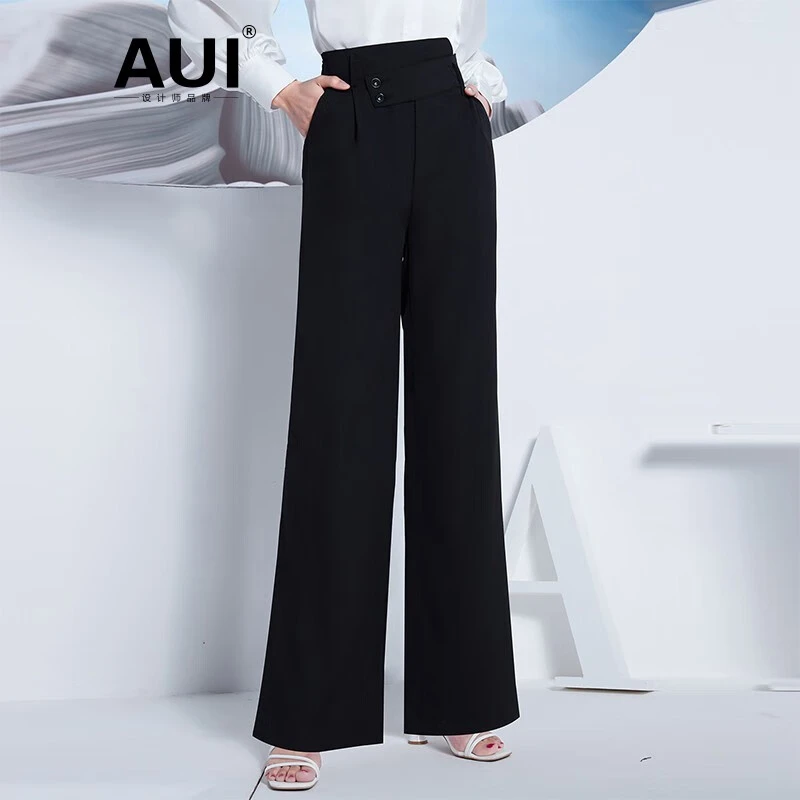 【媛媛女王专享】AUI垂感阔腿裤黑色气质高腰显高休闲裤22D070541