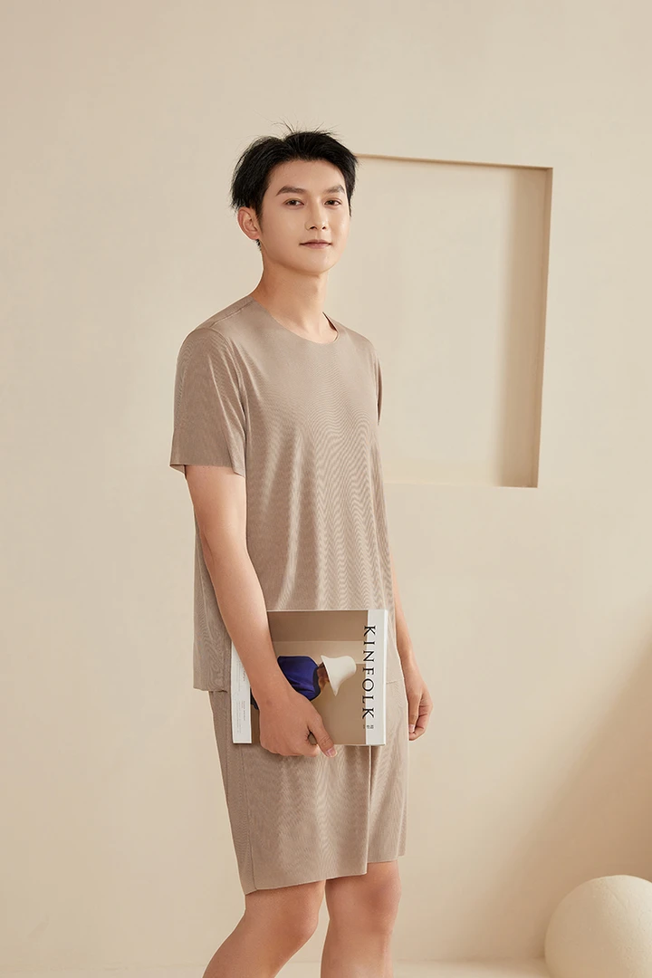 情侣款凉感睡衣冰丝螺纹薄款短袖短裤居家舒适家居服套装