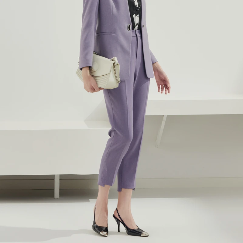 娜尔思淡紫色时尚气质优雅通勤修身显瘦九分裤24春NV03721R1
