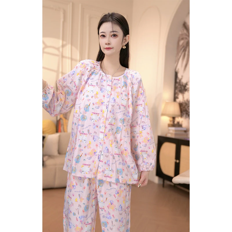 2025年新款纯棉睡衣女士宽松舒适长袖长裤春秋季全棉家居服套装