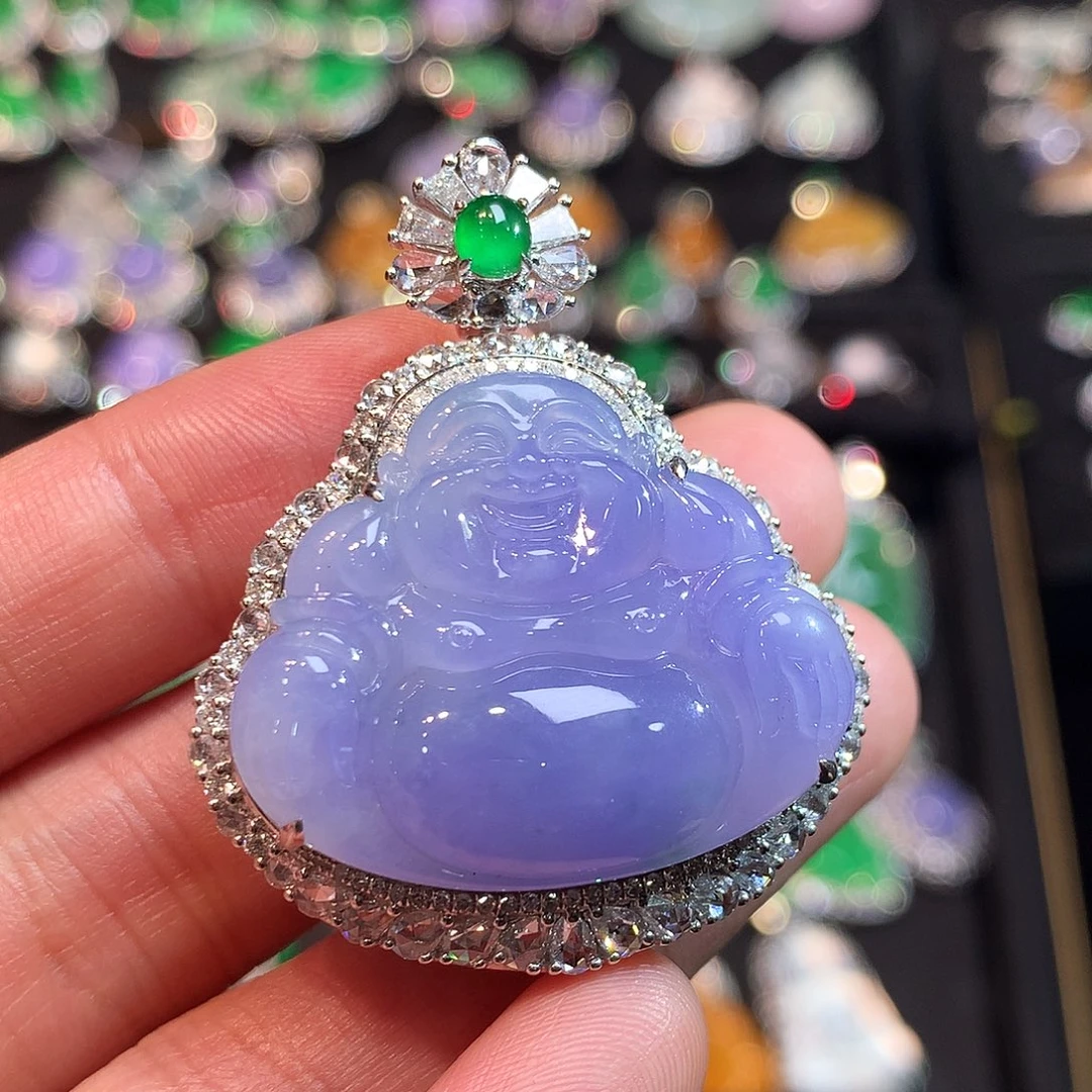 翡翠18K金镶嵌吊坠(赠链)高冰紫罗兰大佛公吊坠