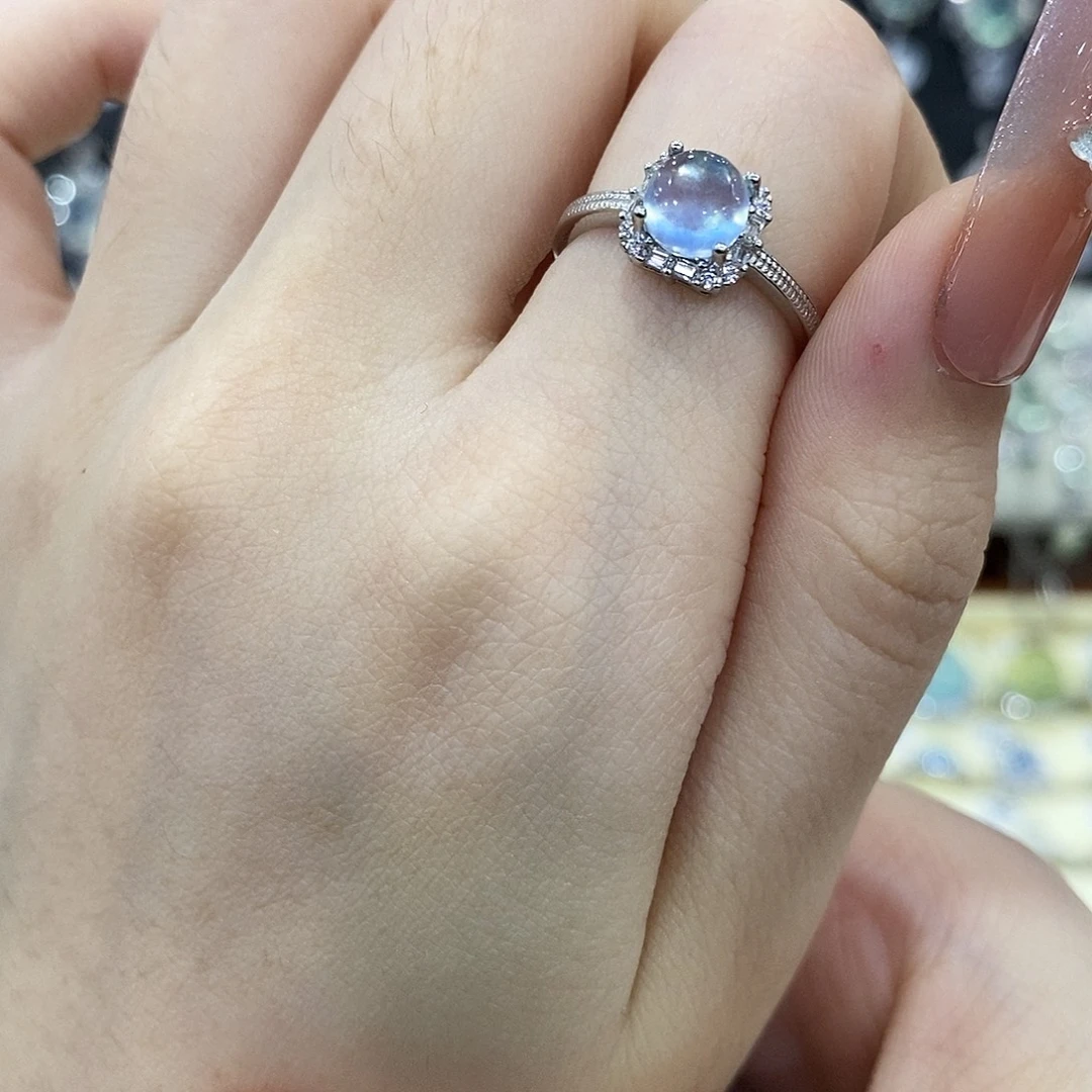 戒指海蓝宝石银S925镶嵌