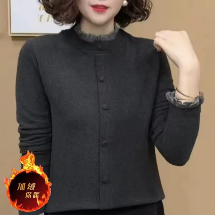 新款加绒保暖百搭气质长袖打底衫中年女装