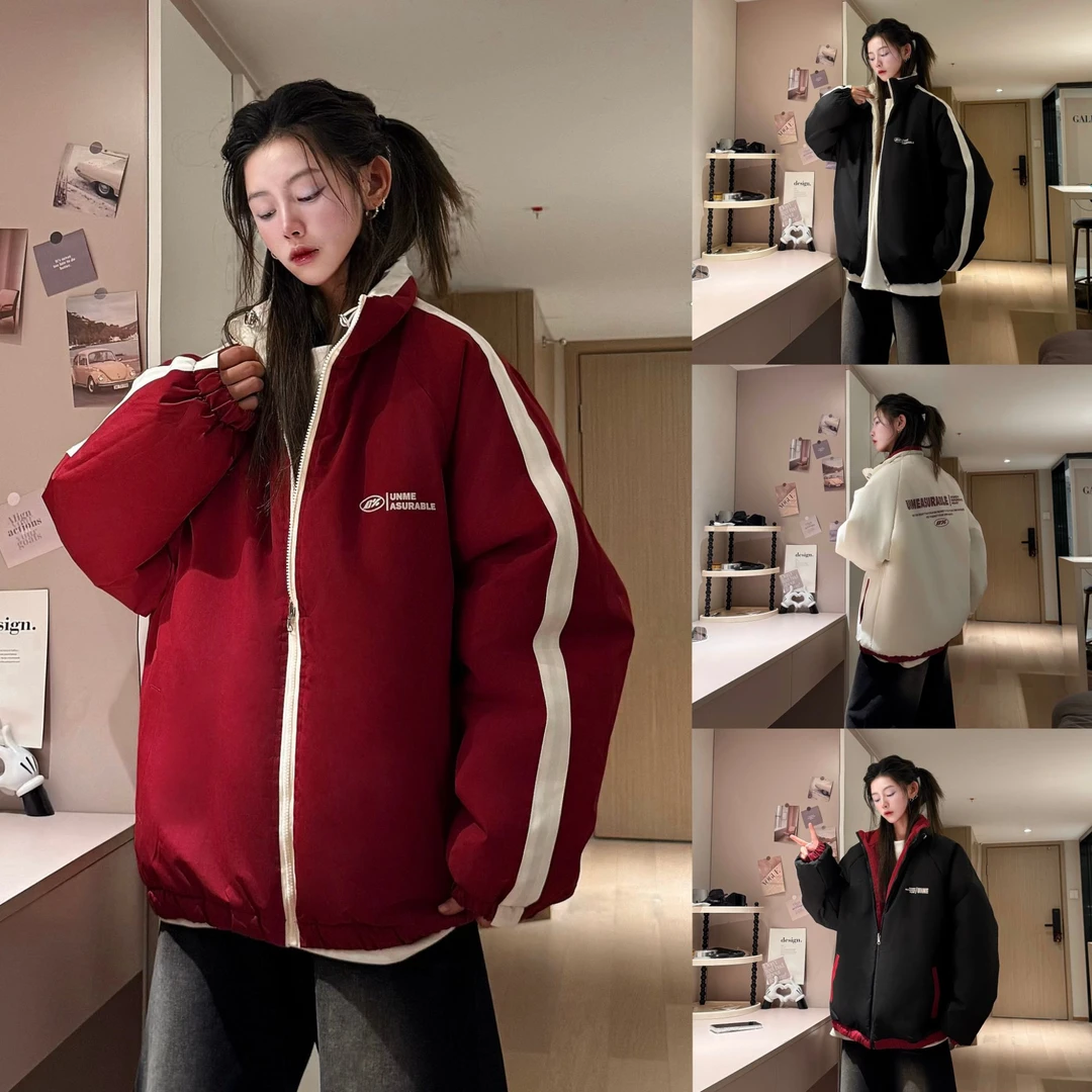 三七-冬季新款加厚两面穿棉服外套男宽松百搭情侣休闲棉衣上衣