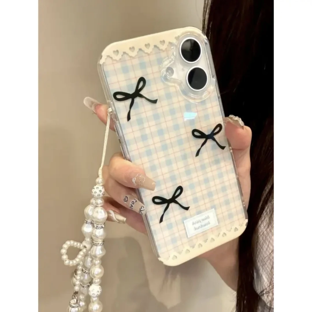 BANCAins蕾丝格子蝴蝶结适用iPhone16手机壳华为vivo小米15oppo