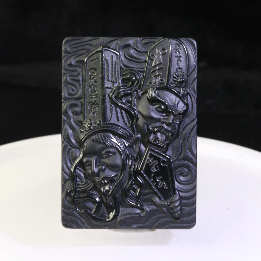 14和田玉塔青黑白无常吊坠/100691上海嘉禾拍卖