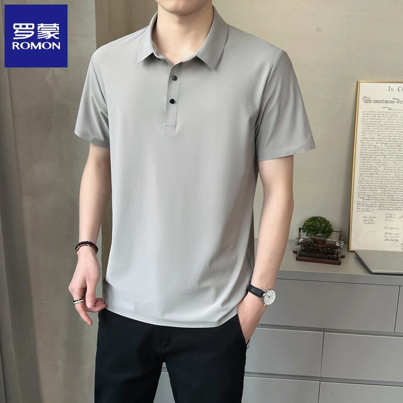 罗蒙2025夏季冰丝透气百搭男士新款短袖T恤休闲男款翻领POLO衫男