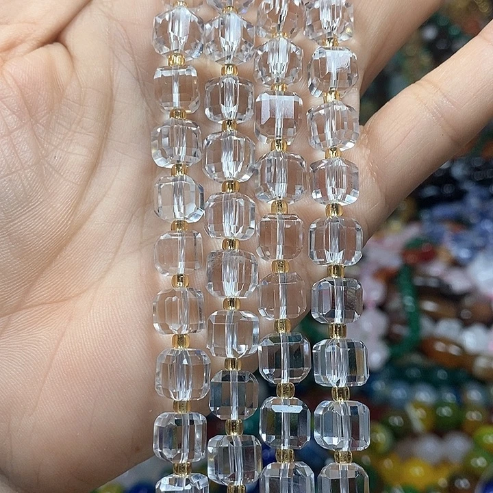 未镶嵌玛瑙/玉髓珠宝半成品仅限今天：天然净体白水晶切面方糖卡8m