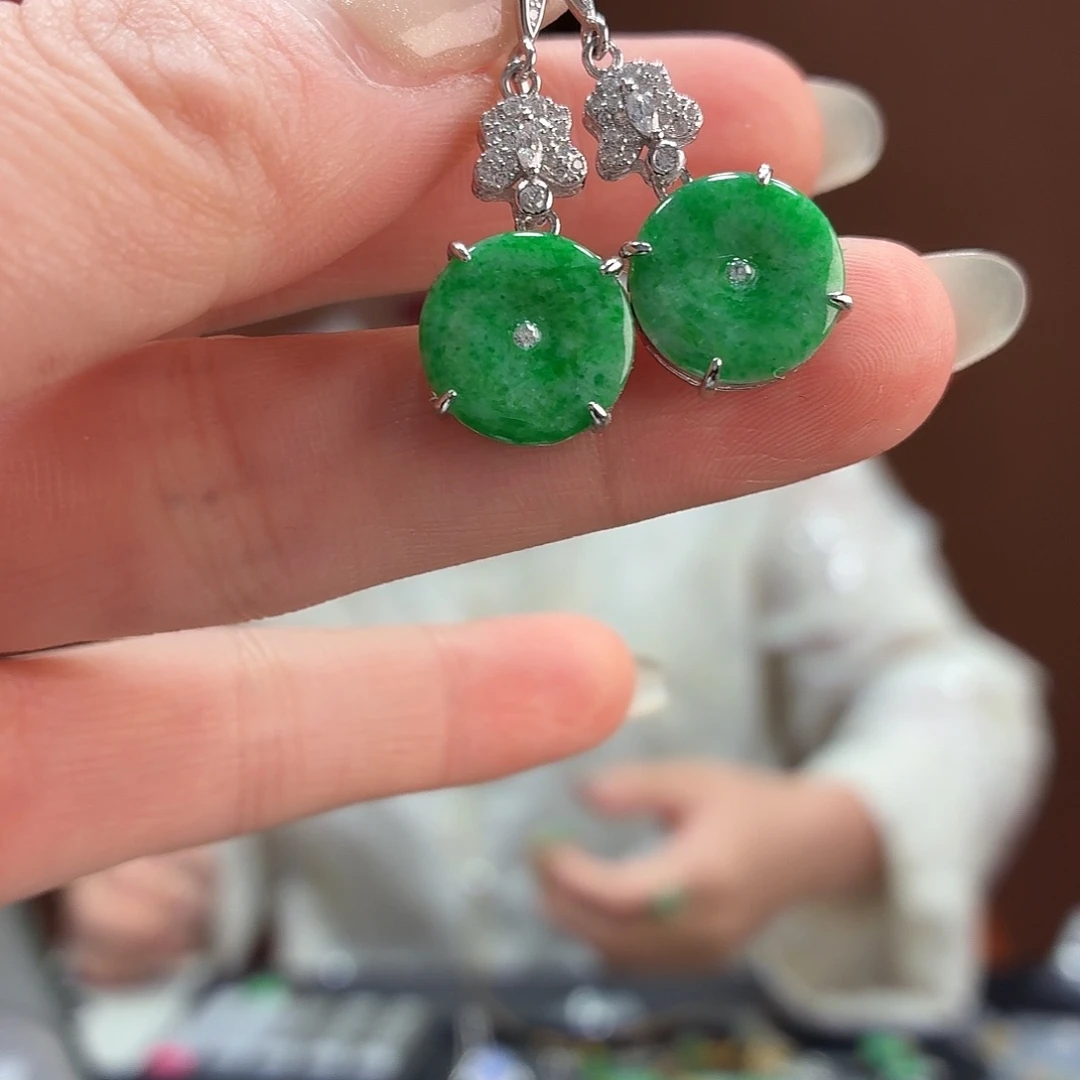 翡翠银S925镶嵌耳饰